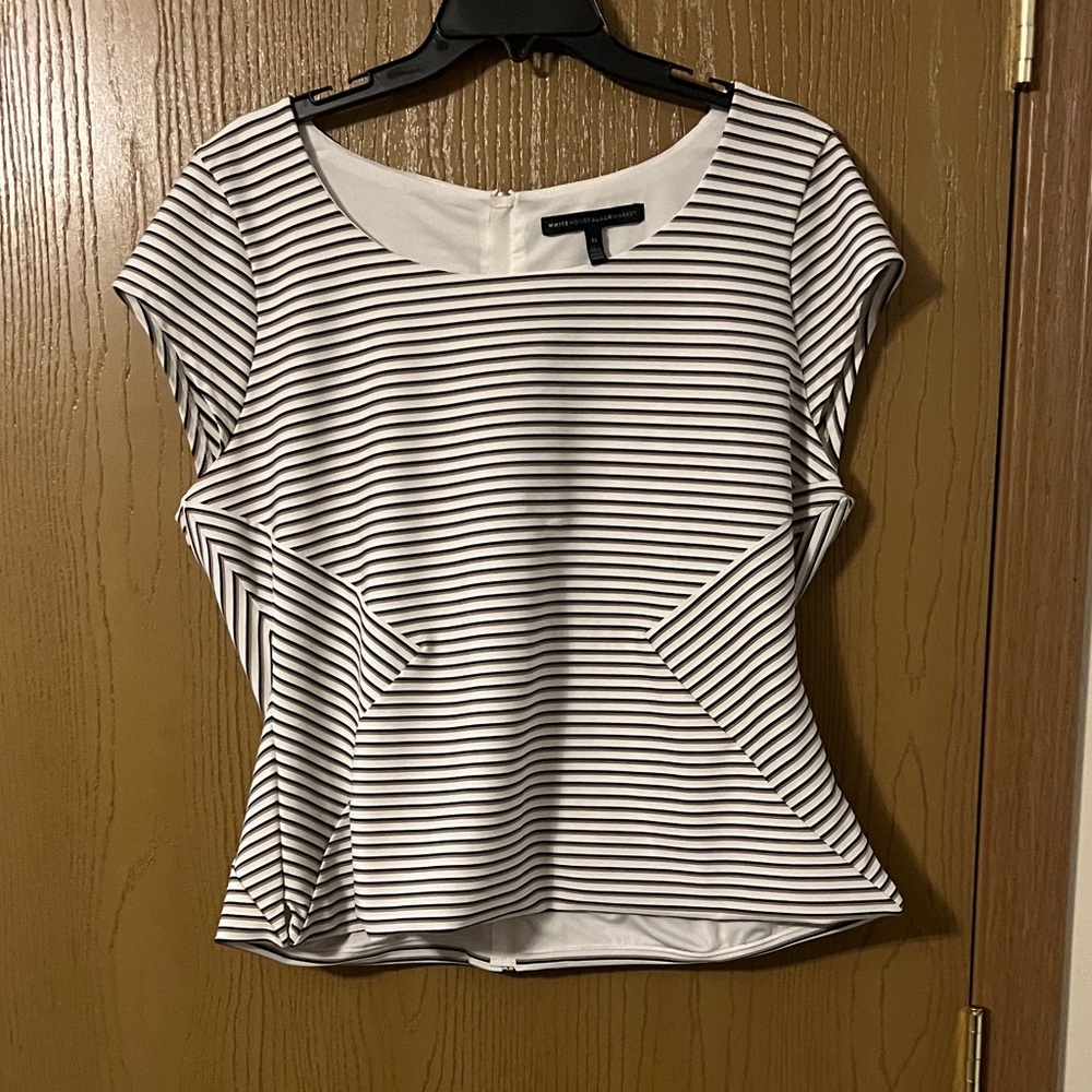 WHBM lined full back zipper Black , White &taupe Striped Blouse